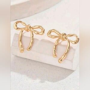 Fashion Jewelry Faux  Gold Bow Earrings